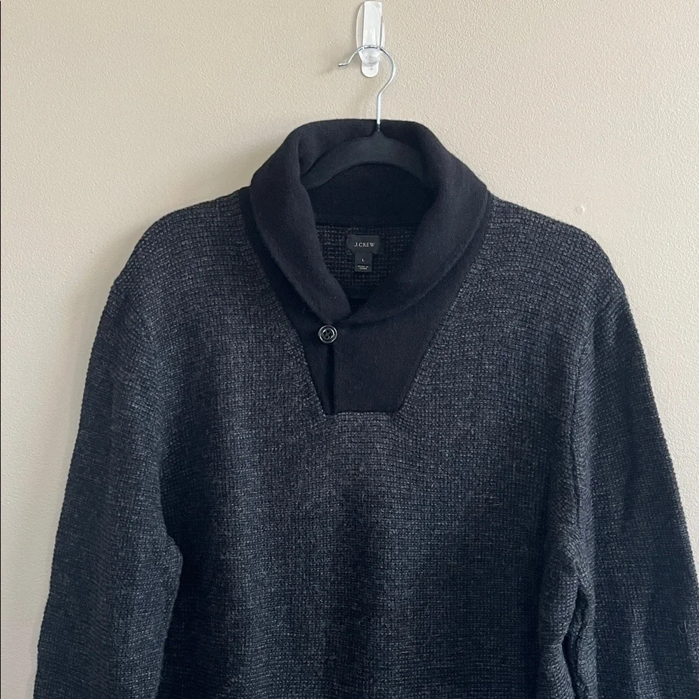 J Crew black pullover wool shawl collar sweater size large